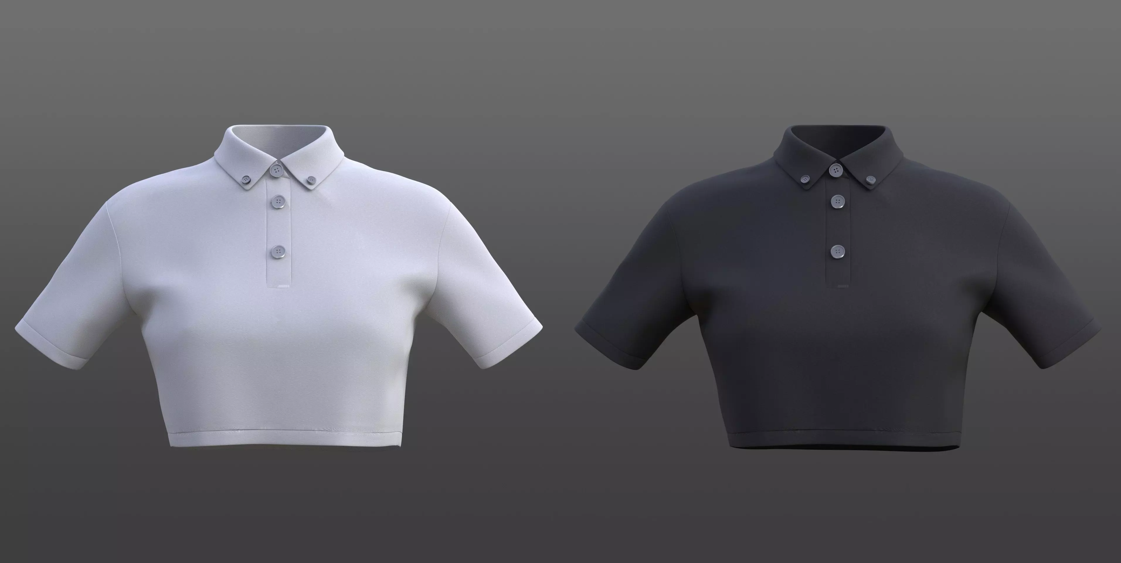 female crop top - black and white polo shirt 3D model_0