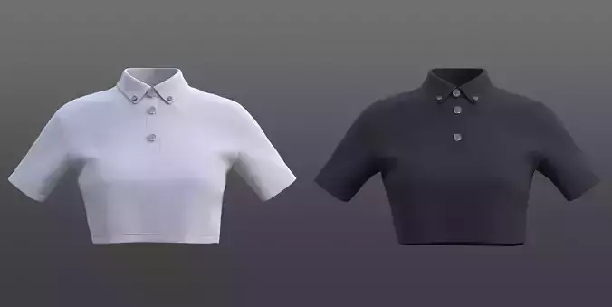 female crop top - black and white polo shirt 3D model