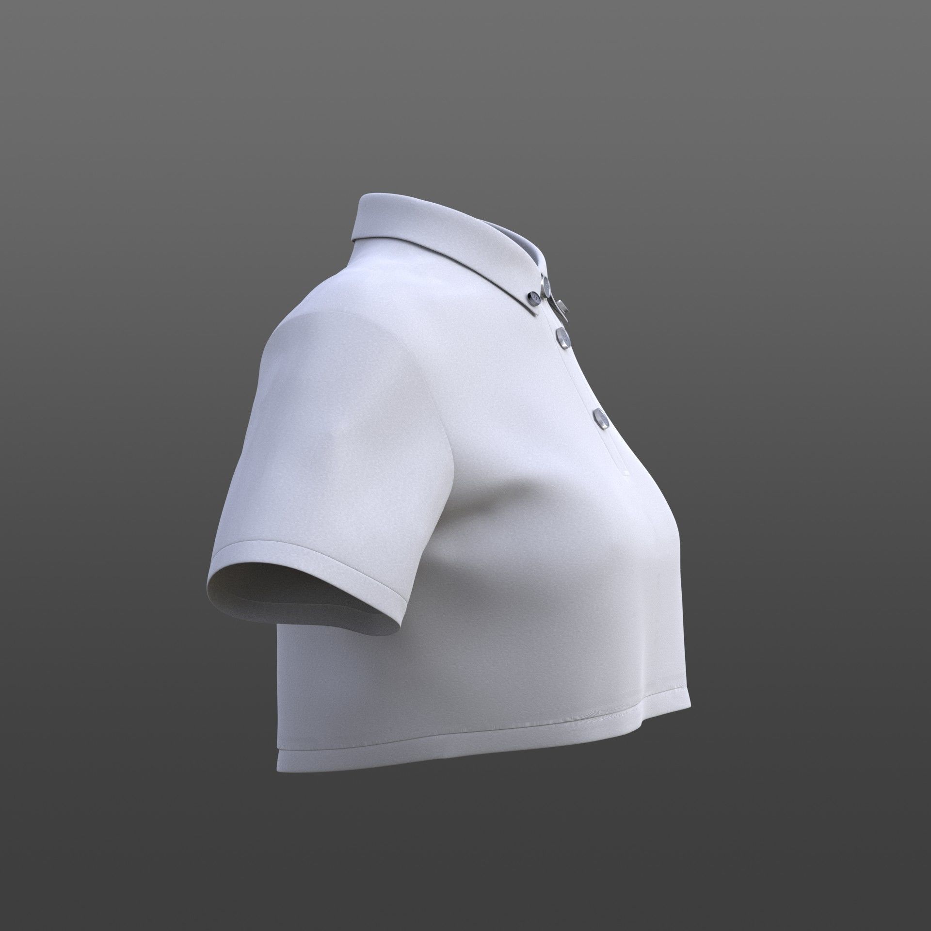female crop top - black and white polo shirt 3D model_9