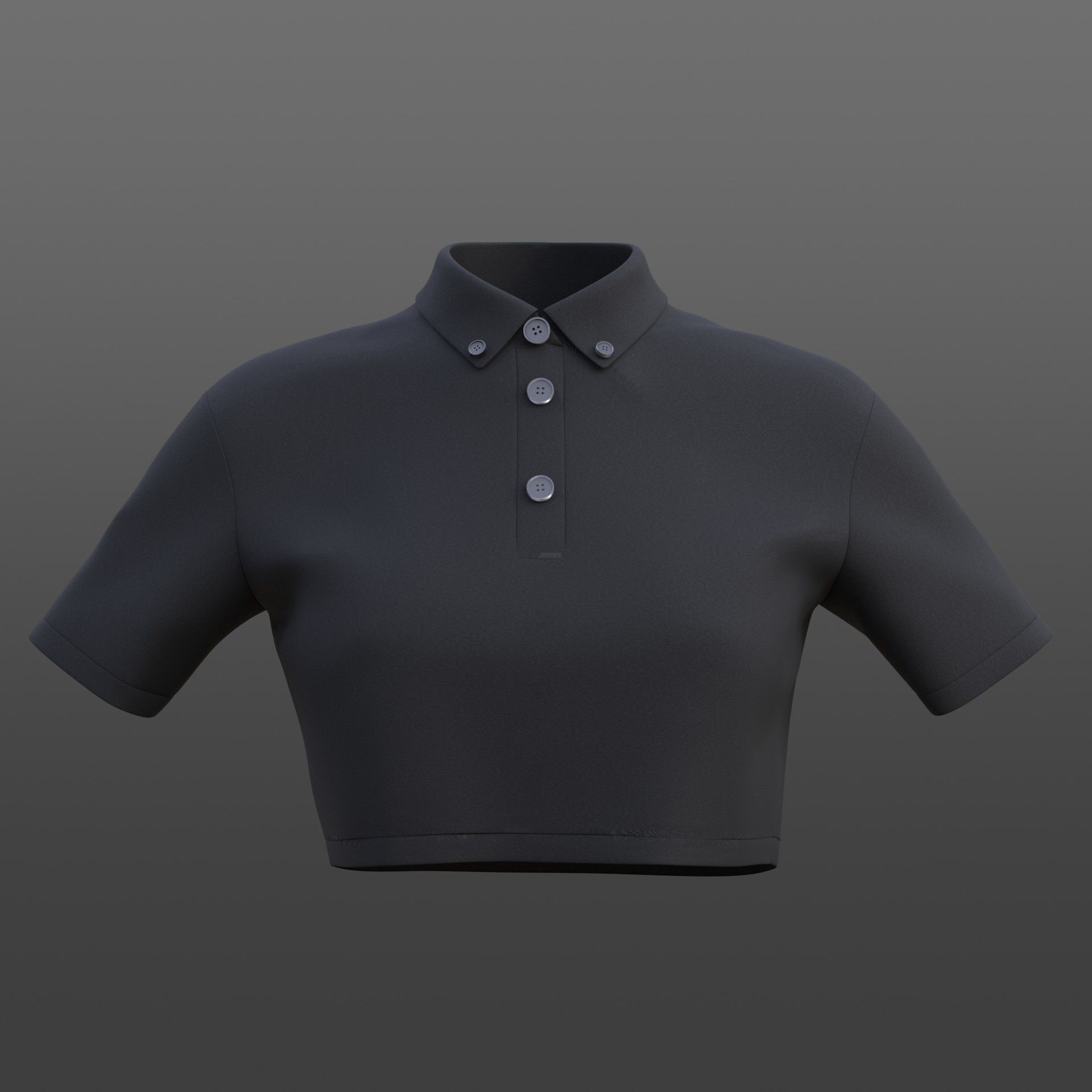 female crop top - black and white polo shirt 3D model_21
