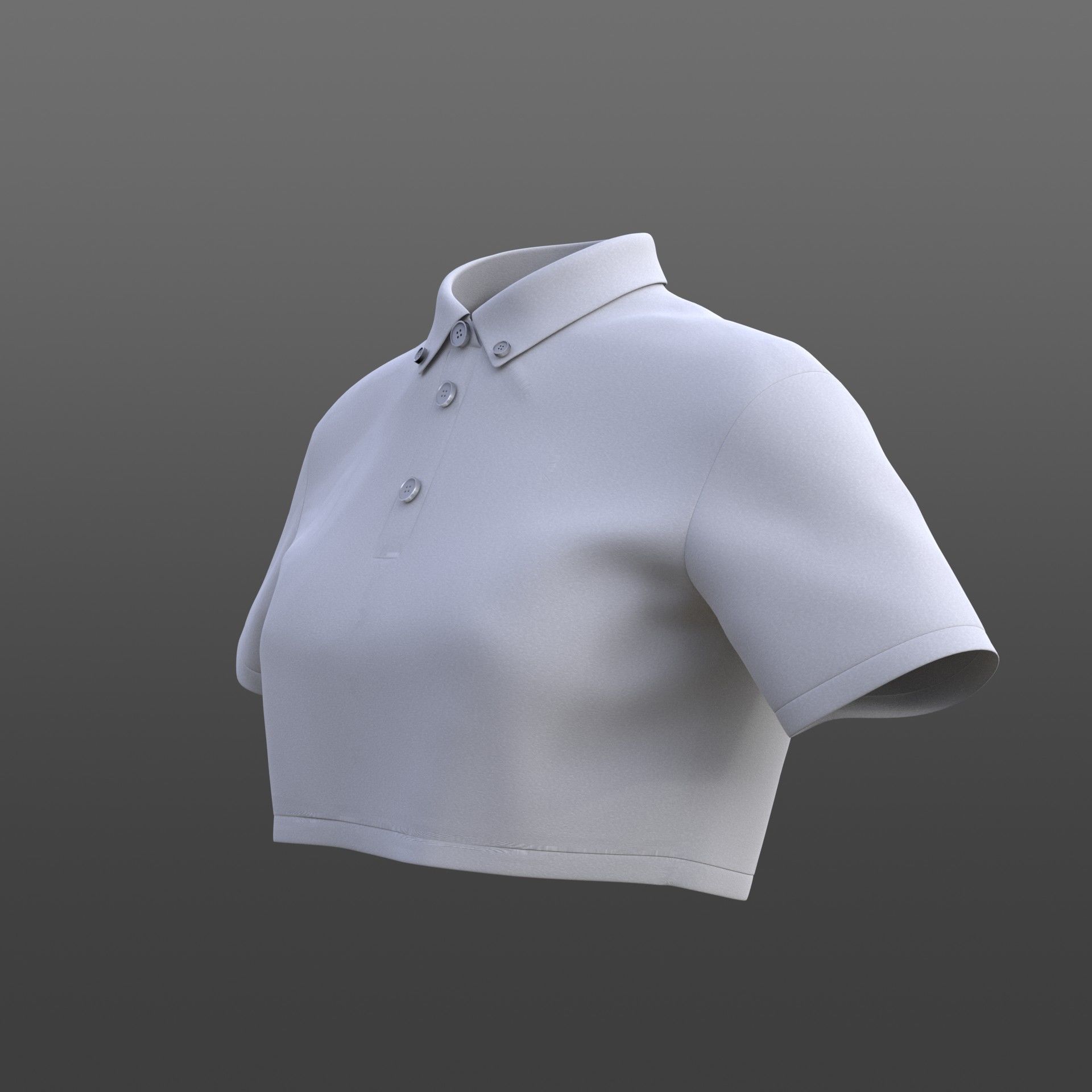 female crop top - black and white polo shirt 3D model_19