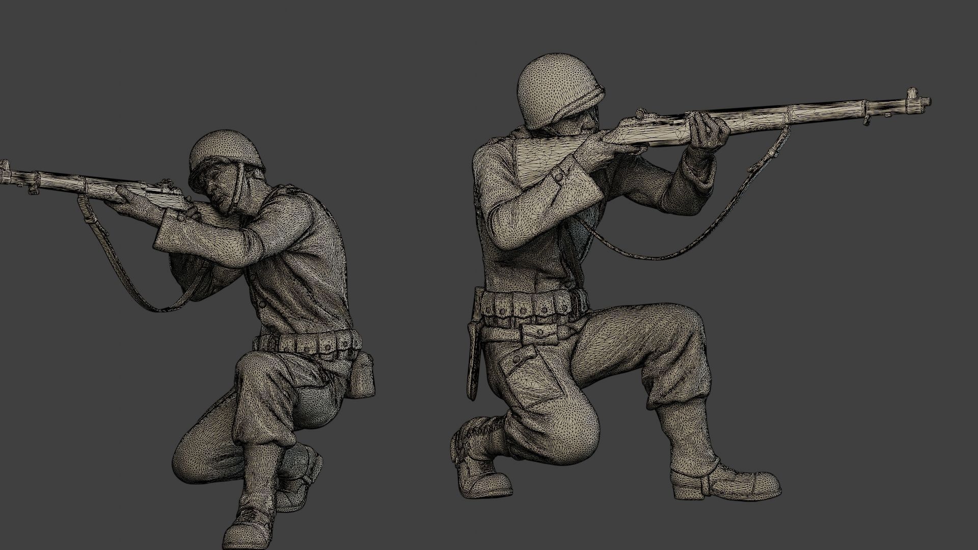 American soldier ww2 Shoot Crouch A12 3D print model_12