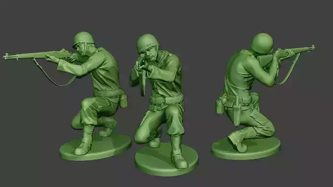American soldier ww2 Shoot Crouch A12 3D print model