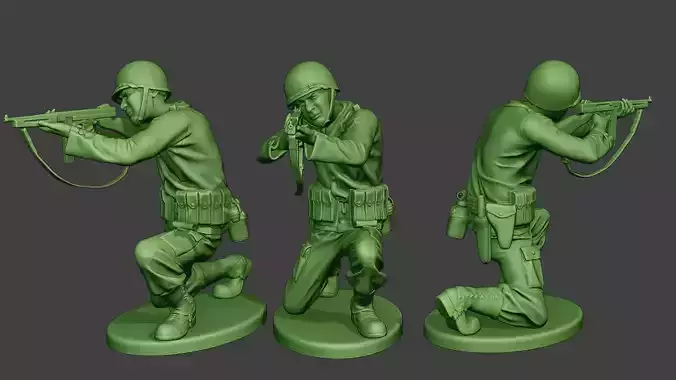 American soldier ww2 Shoot Crouch2 A12 3D print model