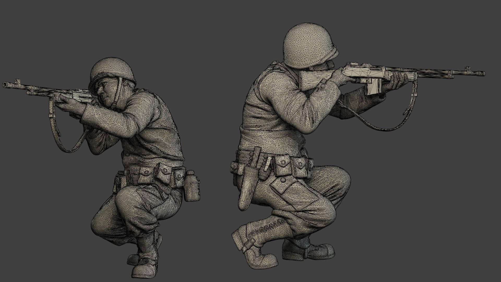 American soldier ww2 Shoot Crouch3 A12 3D print model_12