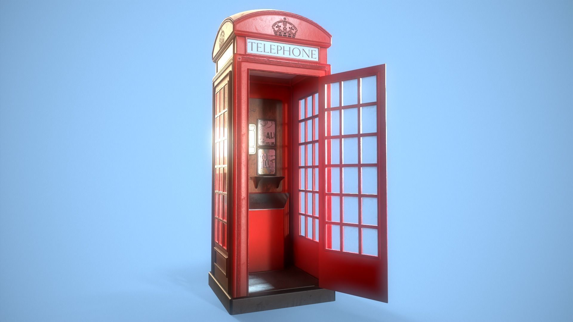 Telephone Box Low-poly 3D model_3