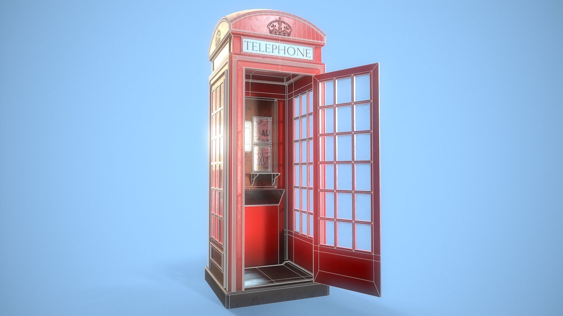 Telephone Box Low-poly 3D model_11