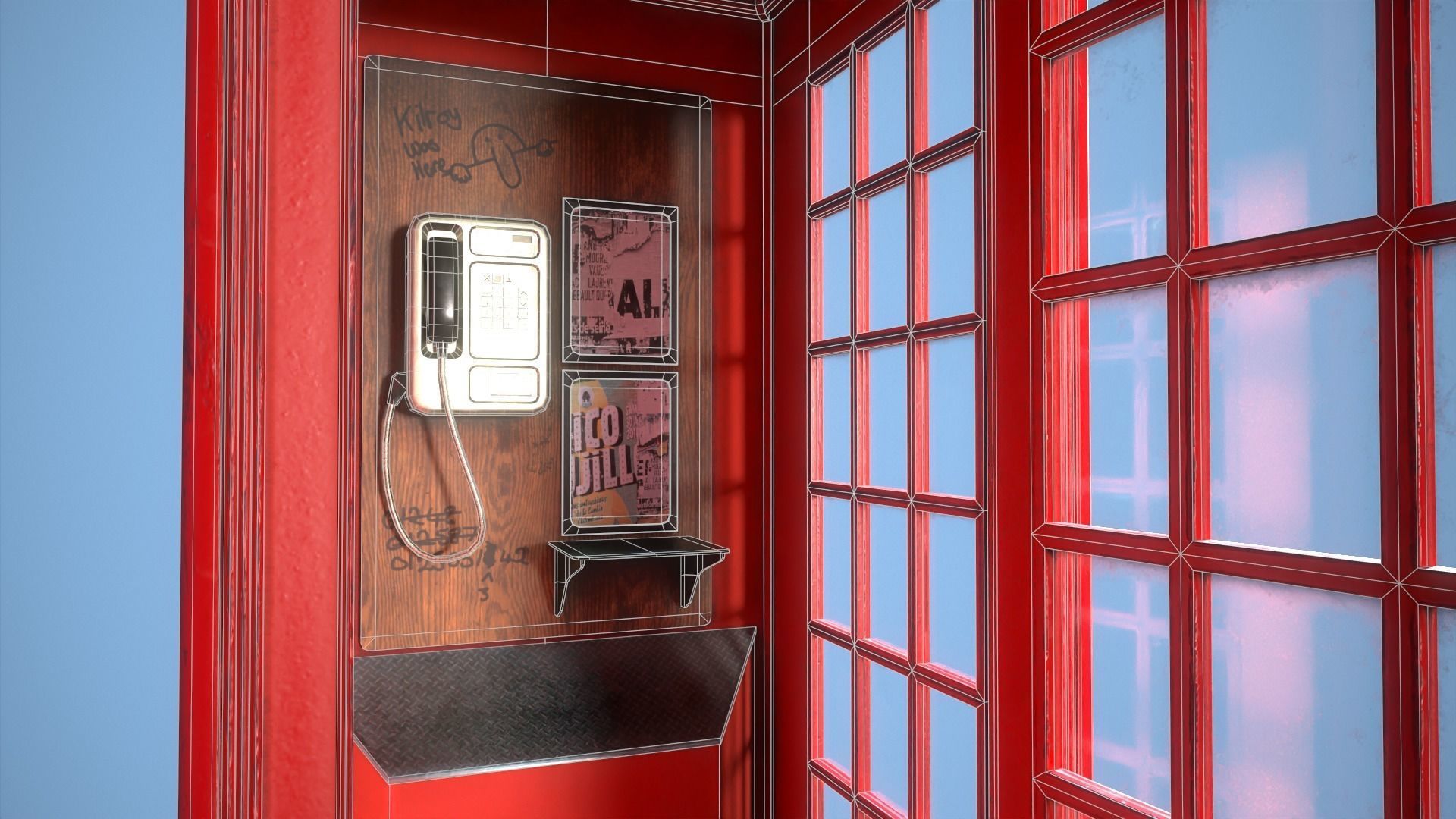 Telephone Box Low-poly 3D model_14