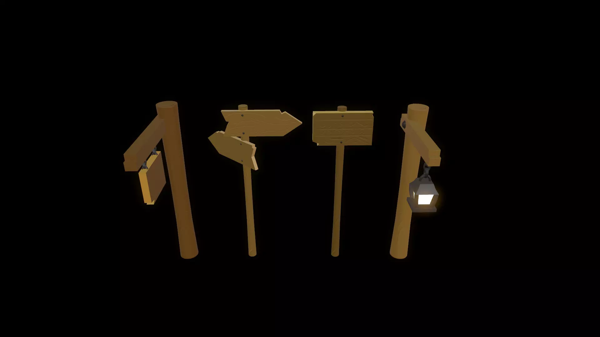 Road signs Board and Lamp Free low-poly 3D model