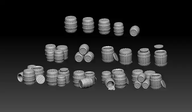 High Resolution Wood Barrels for tabletop and diorama prescaled 3D print model