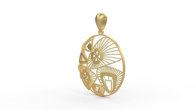 Ultra Vision Circular Oval Flower Pattern Women Pendant 3D print model