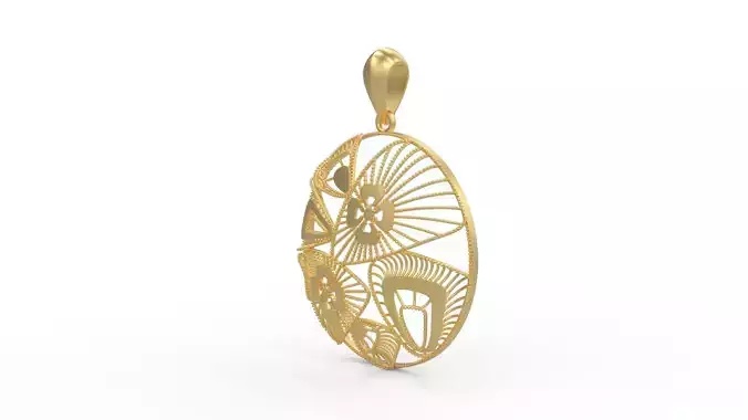 Ultra Vision Circular Oval Flower Pattern Women Pendant
