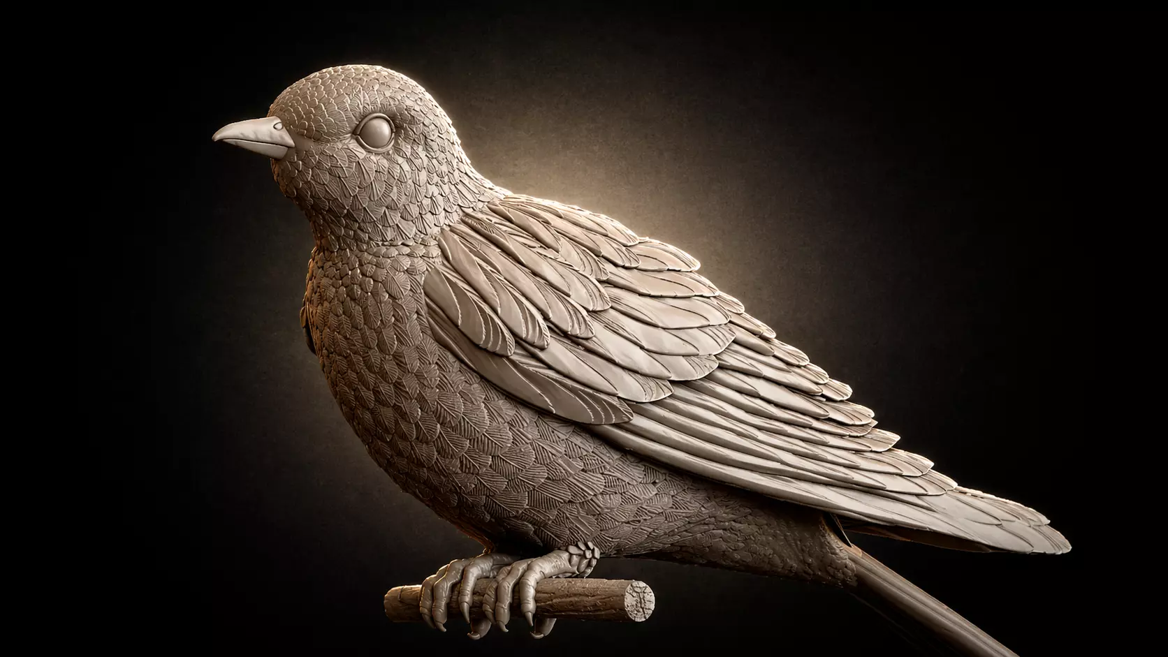 Cuckoo bird on branch 3D print model