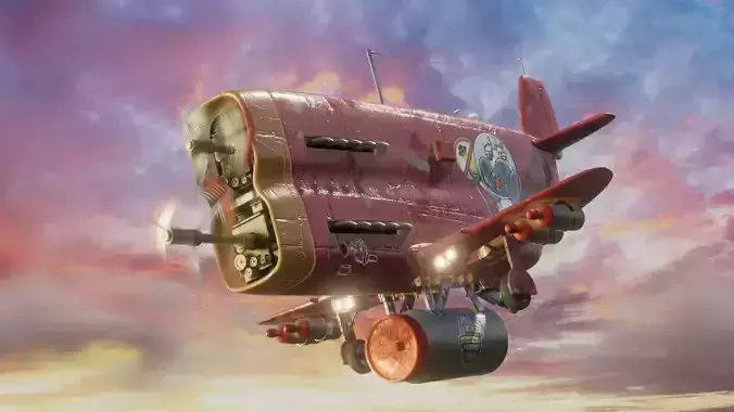 Stylized airplane model high-poly modeling