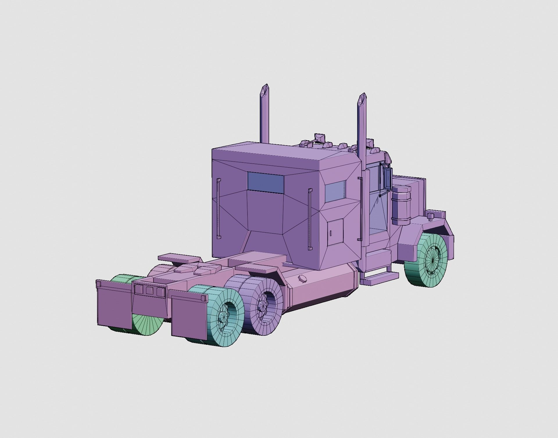 Cartoon Stylized Heavy Semi Truck Low-poly 3D model_10