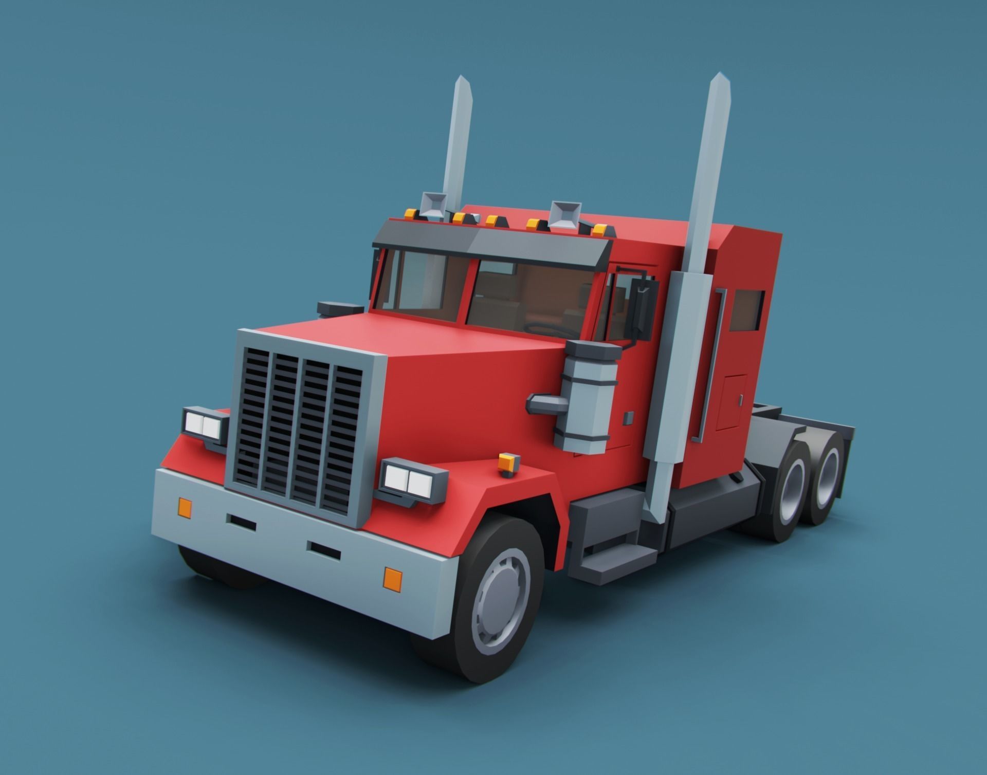 Cartoon Stylized Heavy Semi Truck Low-poly 3D model_3