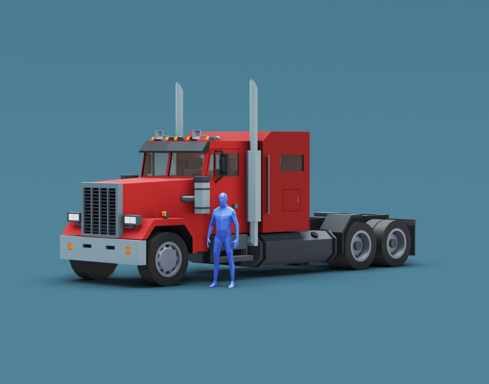Cartoon Stylized Heavy Semi Truck Low-poly 3D model_8