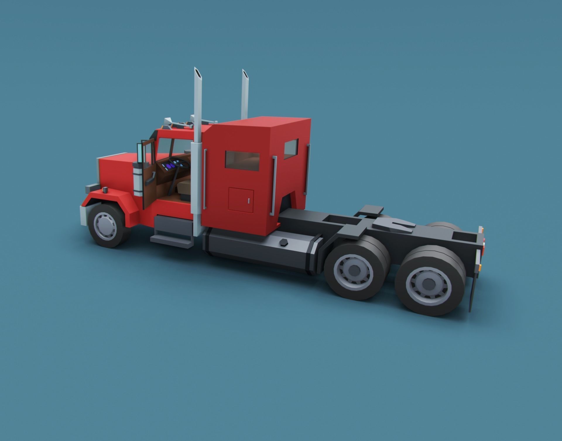 Cartoon Stylized Heavy Semi Truck Low-poly 3D model_6