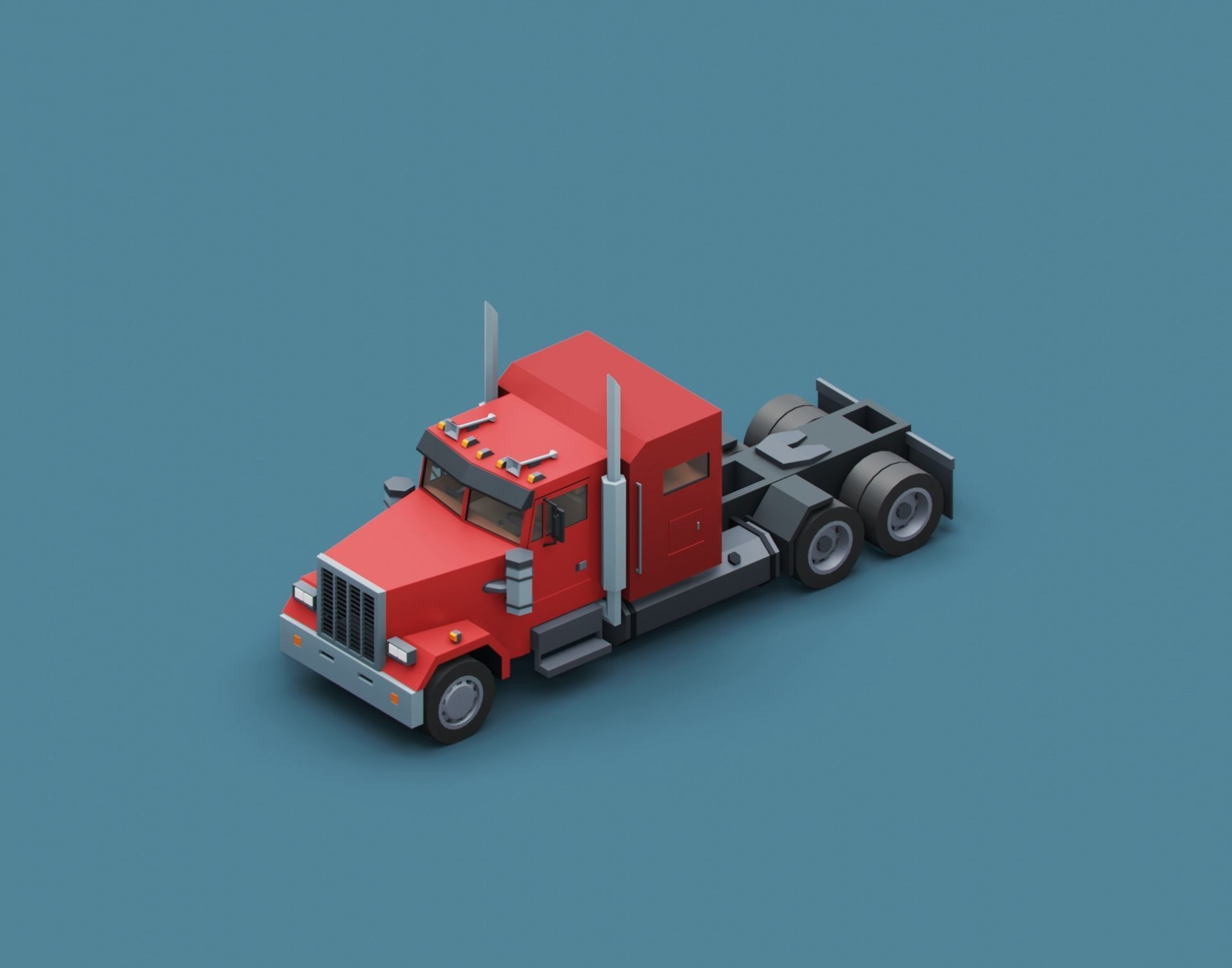 Cartoon Stylized Heavy Semi Truck Low-poly 3D model_5