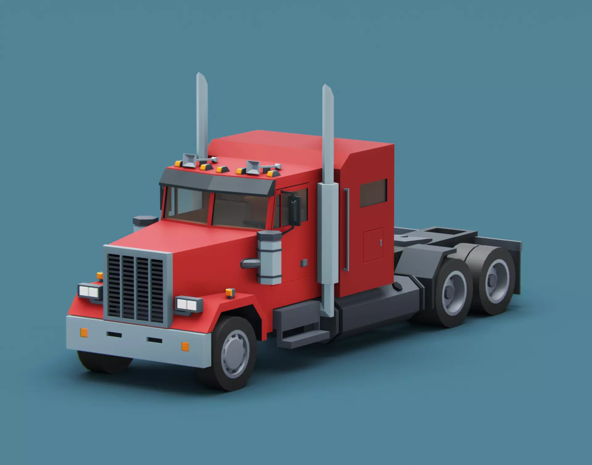 Cartoon Stylized Heavy Semi Truck Low-poly 3D model_0