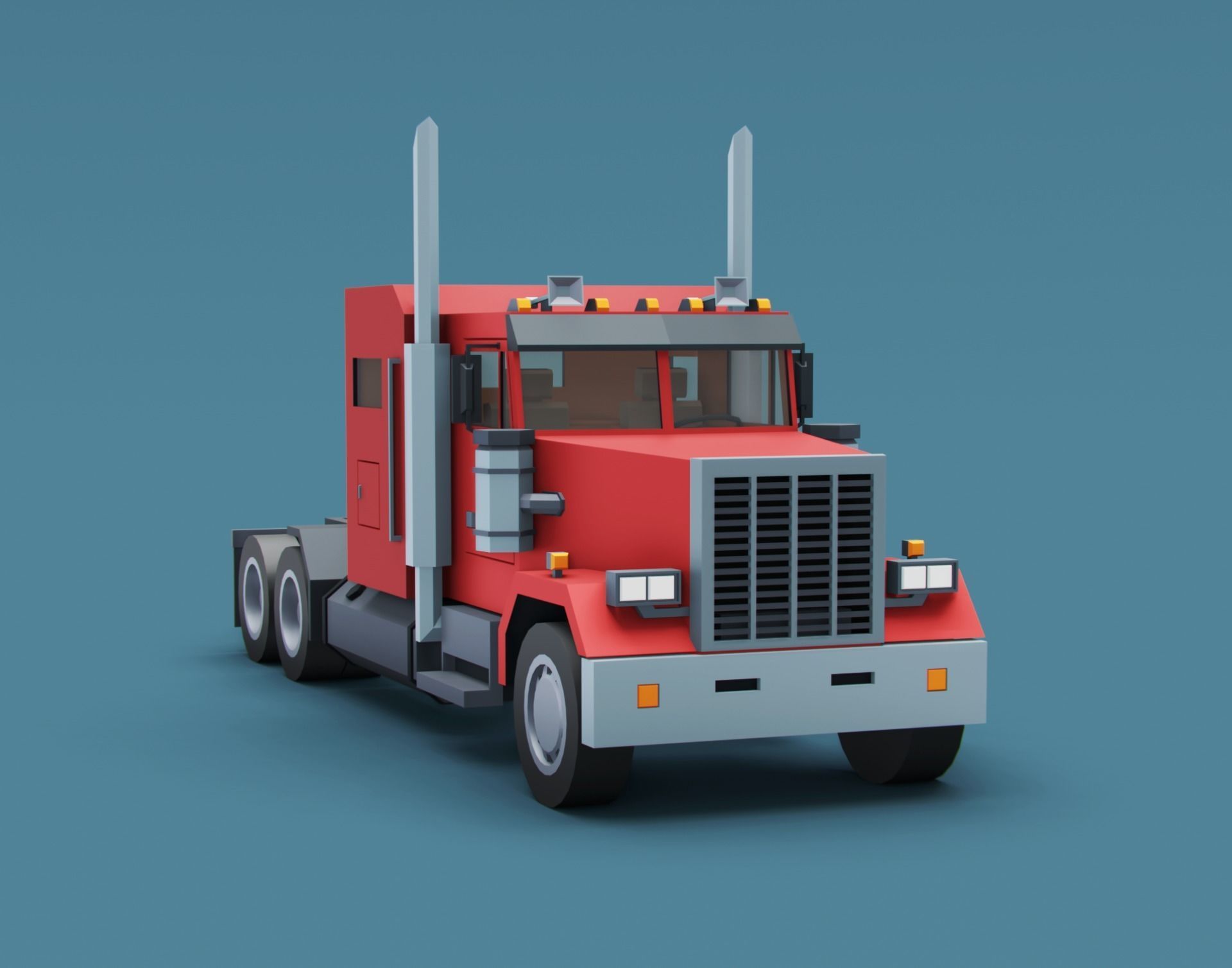 Cartoon Stylized Heavy Semi Truck Low-poly 3D model_1
