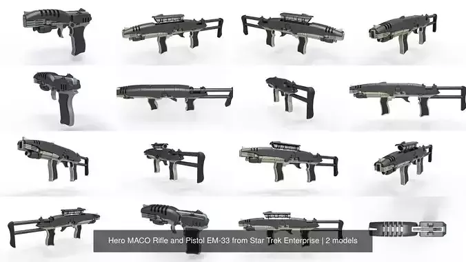 Hero MACO Rifle and Pistol EM-33 from Star Trek Enterprise 3D Model Collection