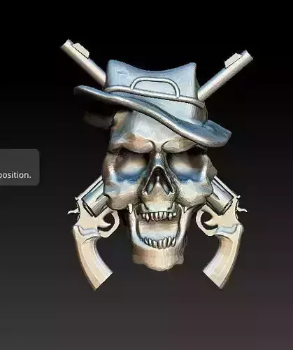 pendant skull with two guns and hat
