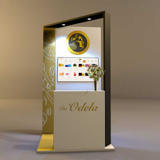 Booth gold and display stand 3D model_1