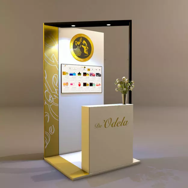Booth gold and display stand 3D model_0