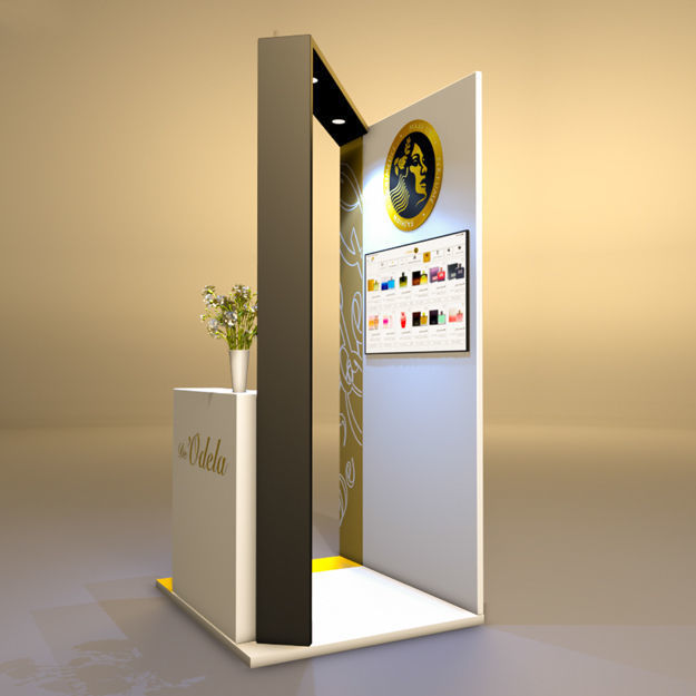 Booth gold and display stand 3D model_2