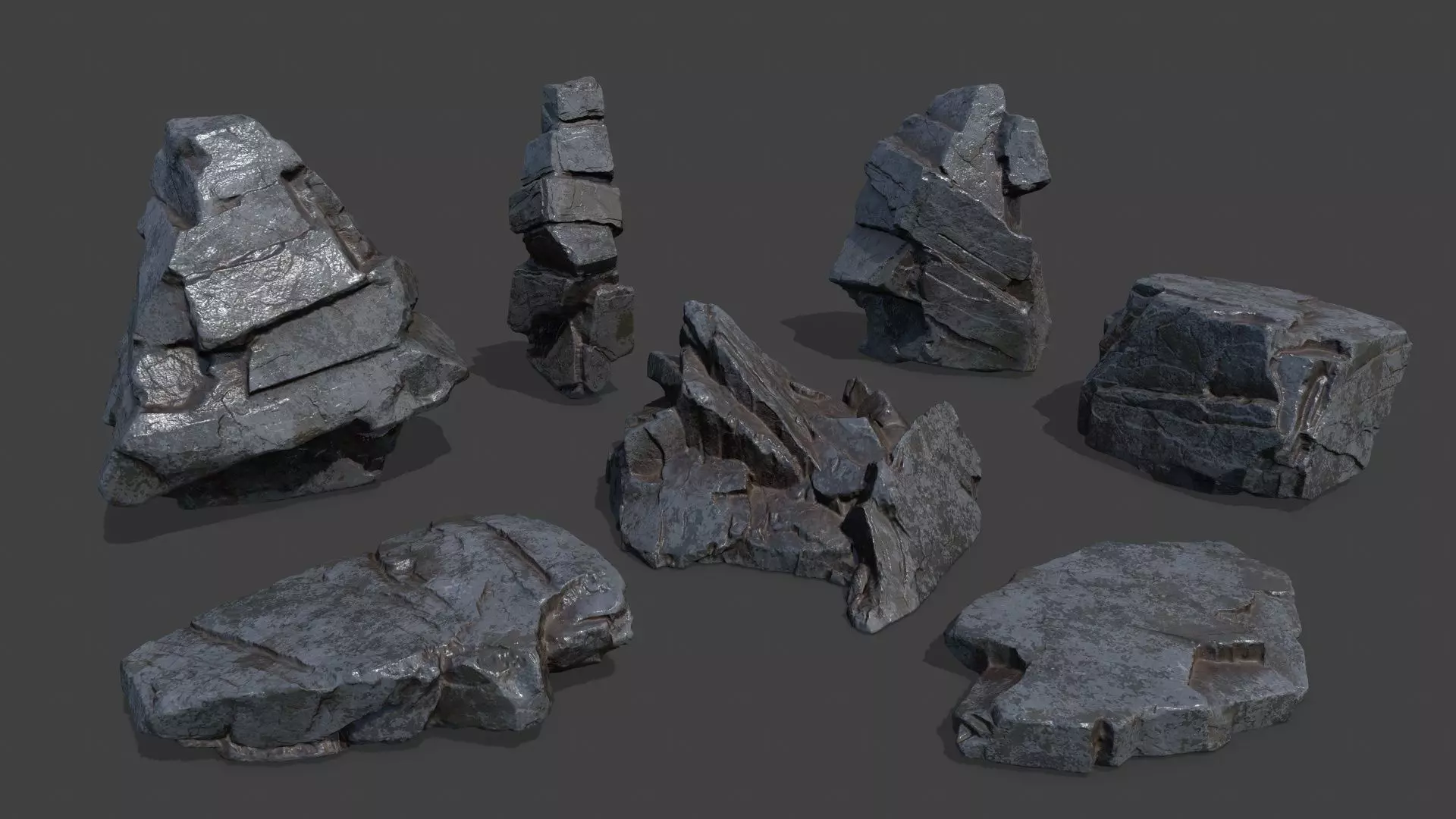 Rock Set Low-poly 3D model_0