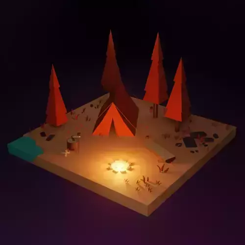 Low-poly Autumn camp