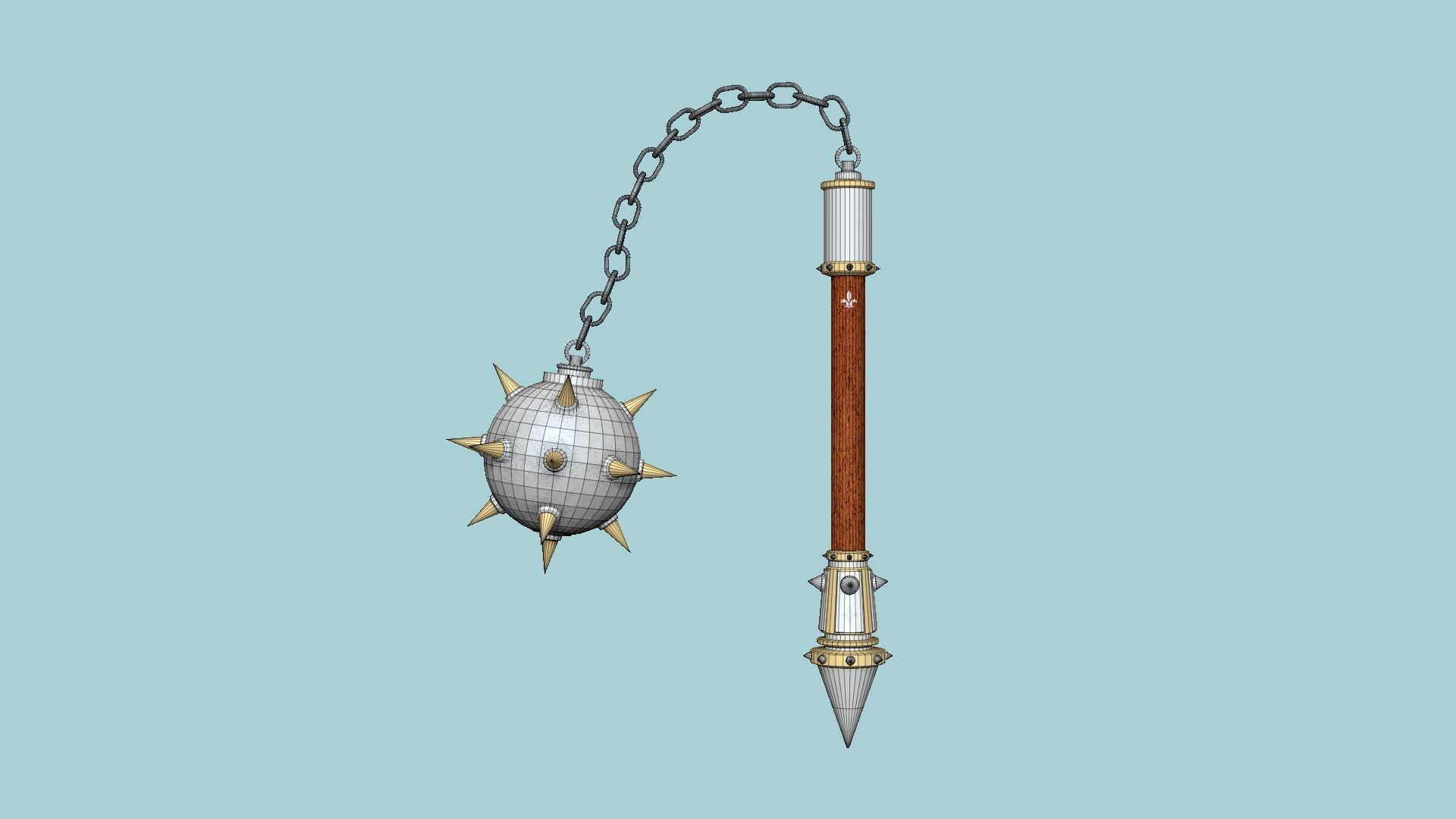 Medieval Flail 03 Luxury - Character Fantasy Weaponry Low-poly 3D model_6