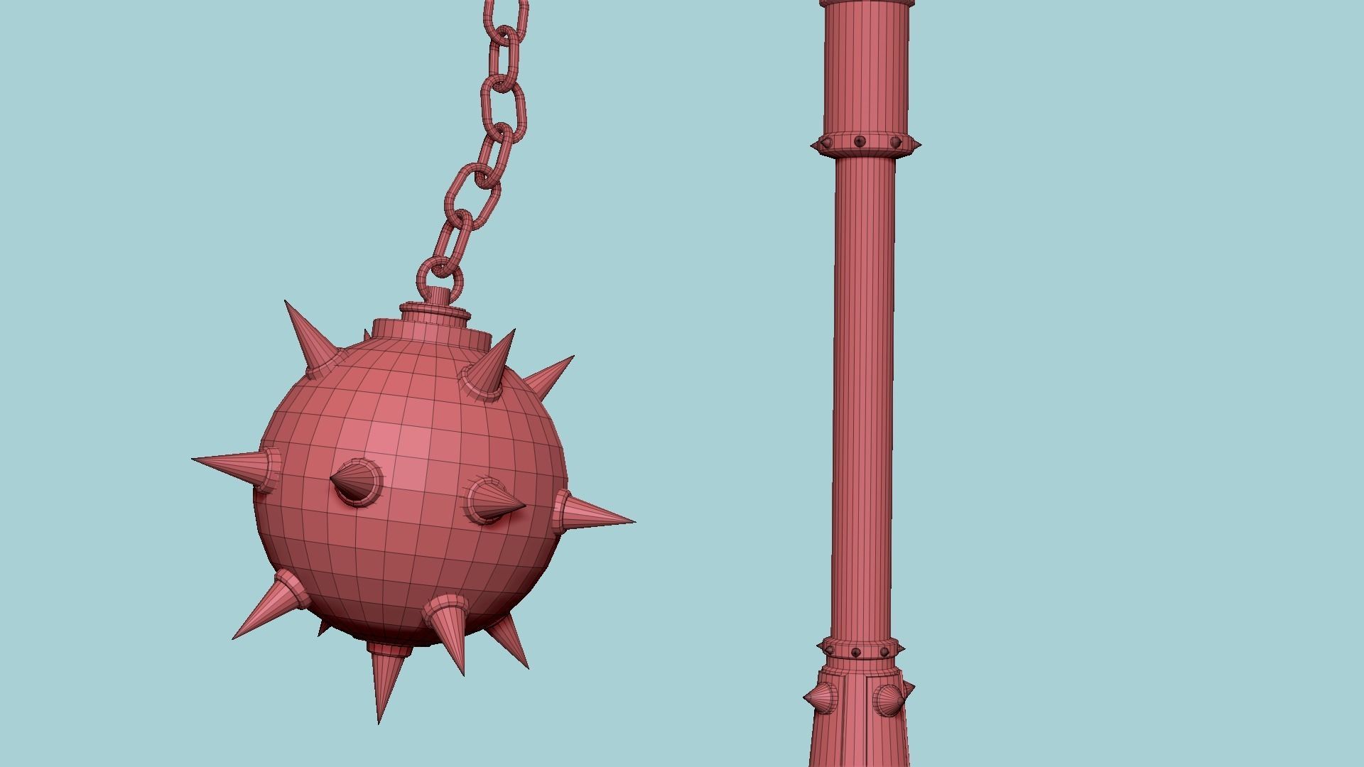 Medieval Flail 03 Luxury - Character Fantasy Weaponry Low-poly 3D model_9