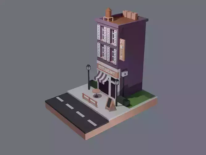 Low Poly Restaurant 3d Model building