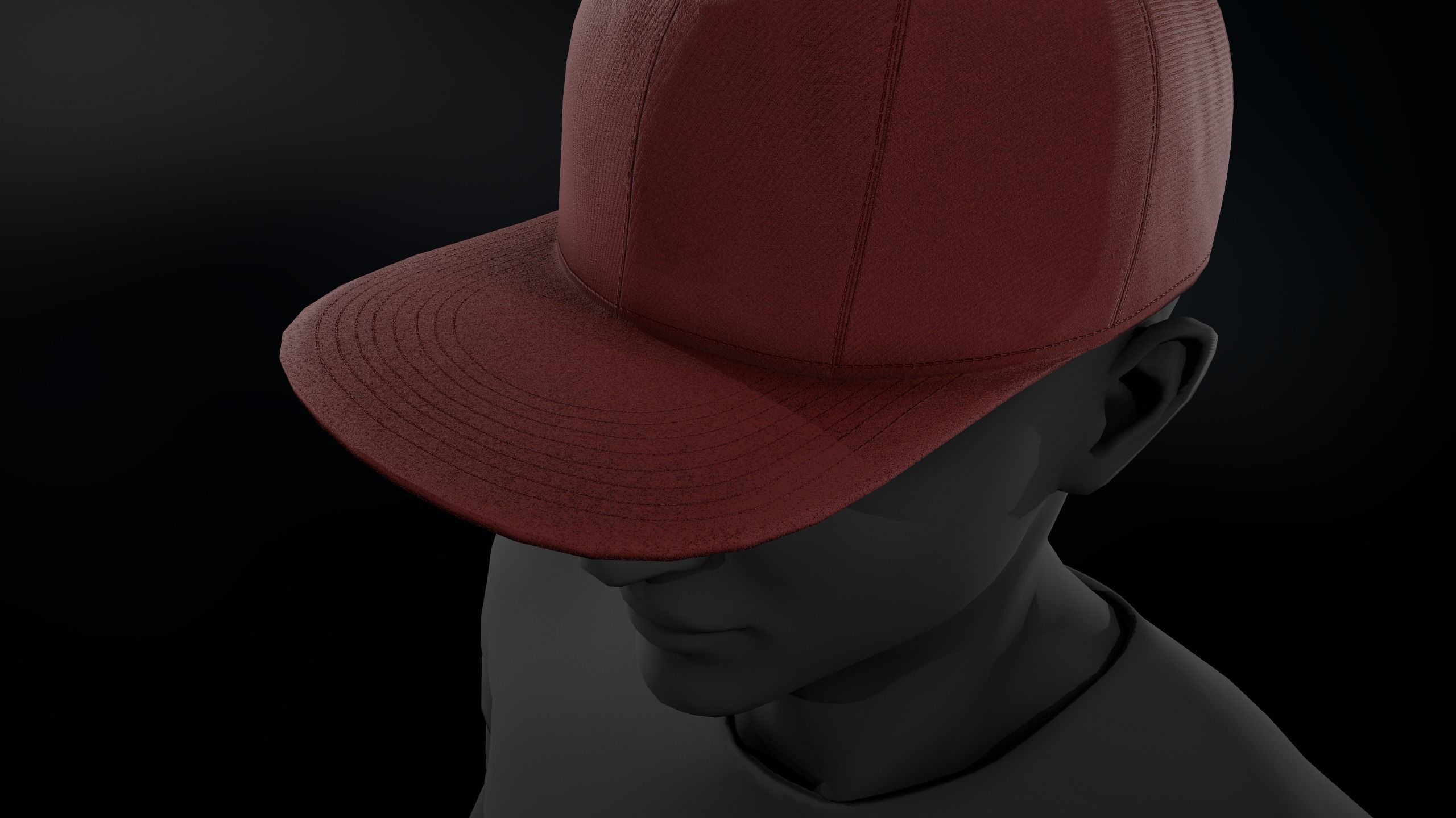 Red Snapback Cap Low-poly 3D model_7