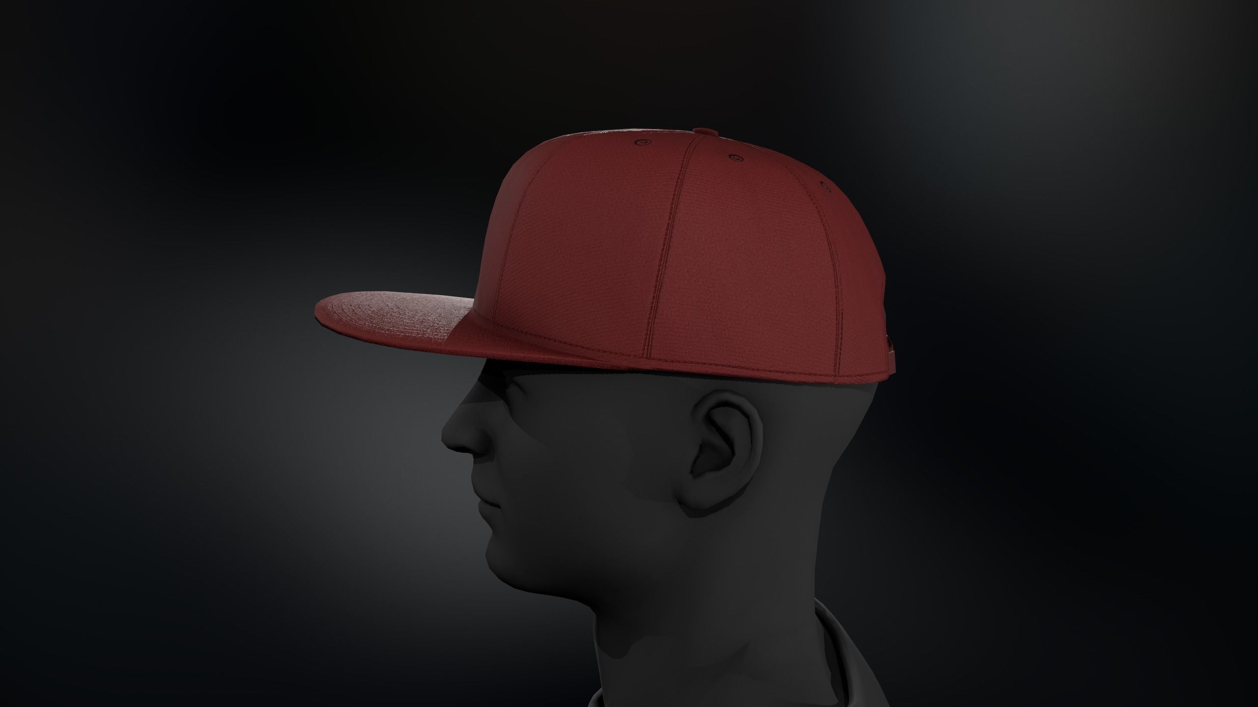 Red Snapback Cap Low-poly 3D model_4