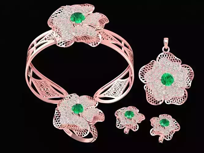 Luxury Flower Emerald Jewelry Set for Women  1274