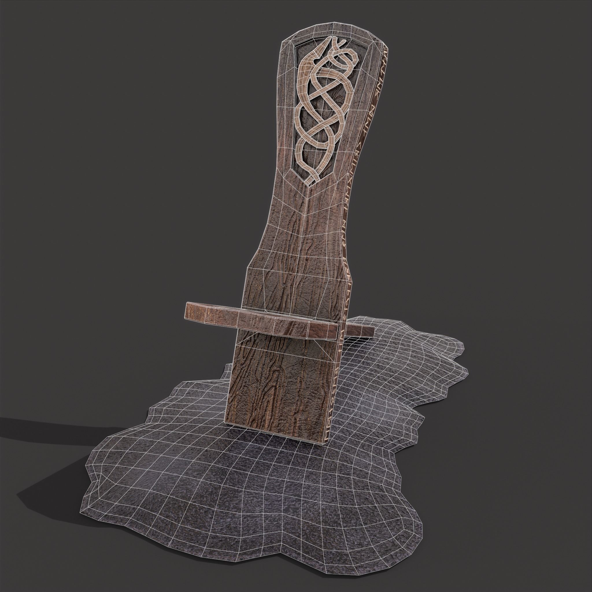Viking Chair on Fur Low-poly 3D model_29