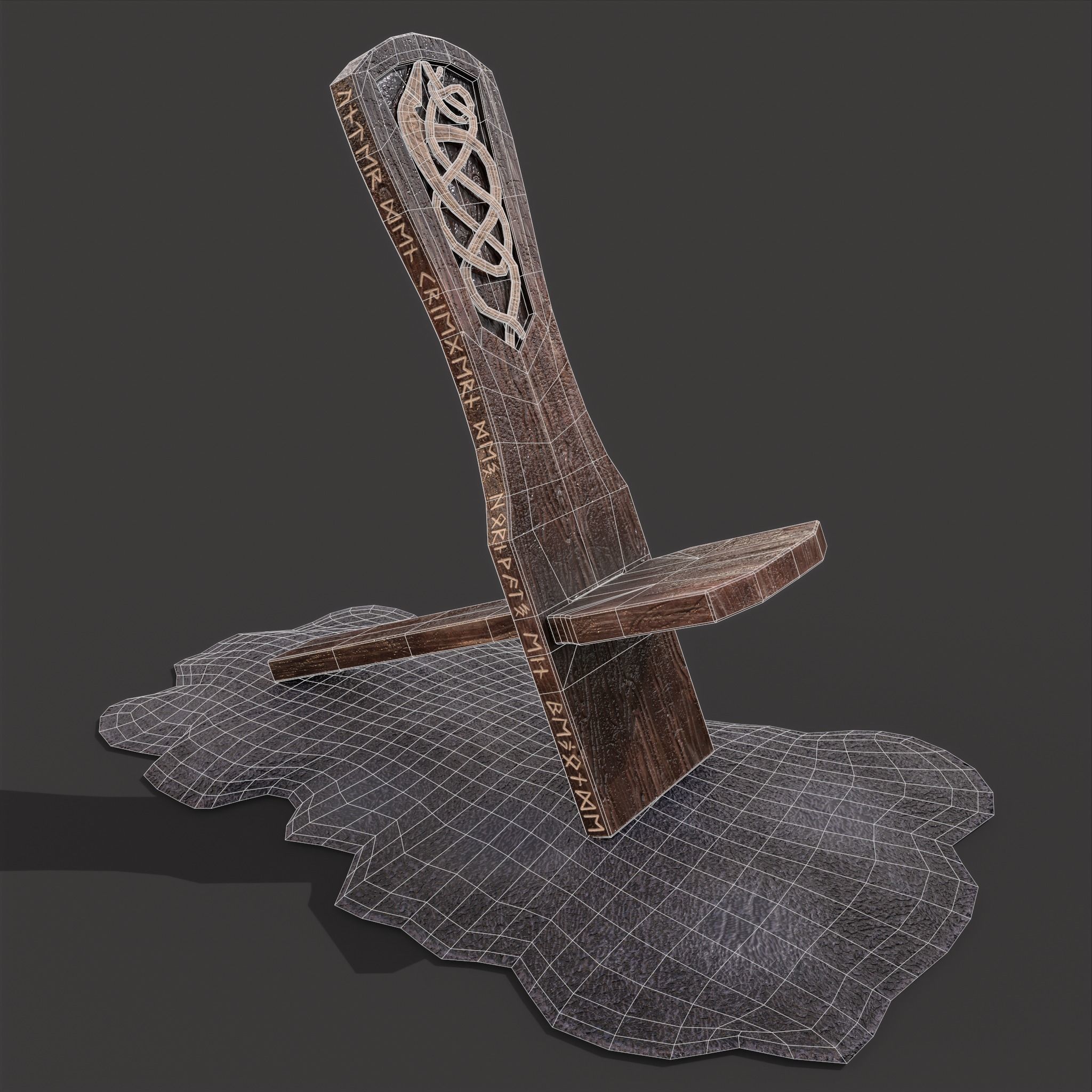 Viking Chair on Fur Low-poly 3D model_21