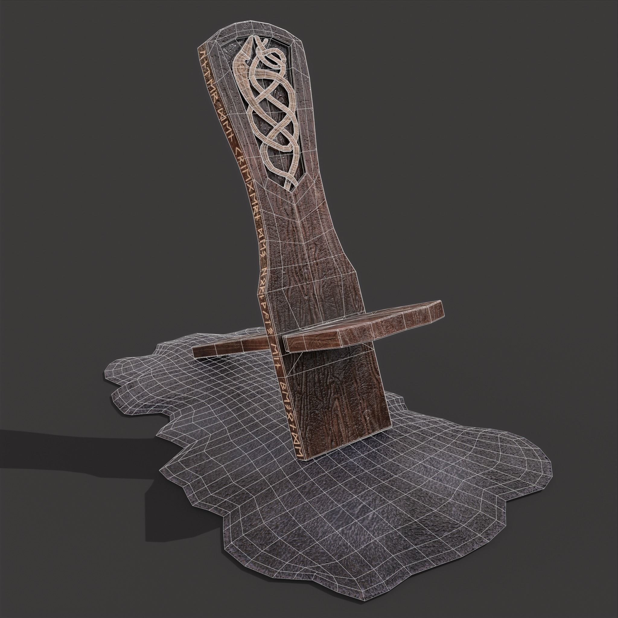 Viking Chair on Fur Low-poly 3D model_26