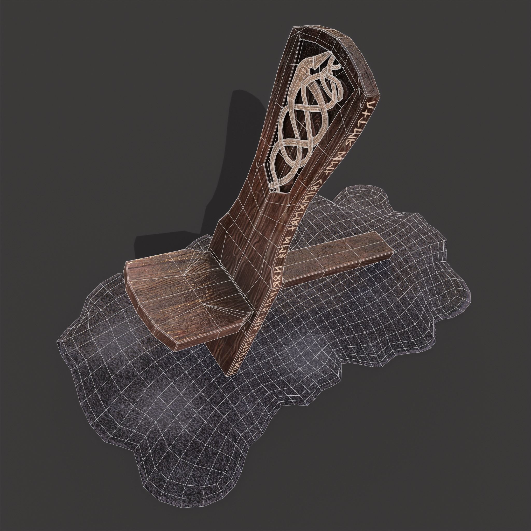 Viking Chair on Fur Low-poly 3D model_30