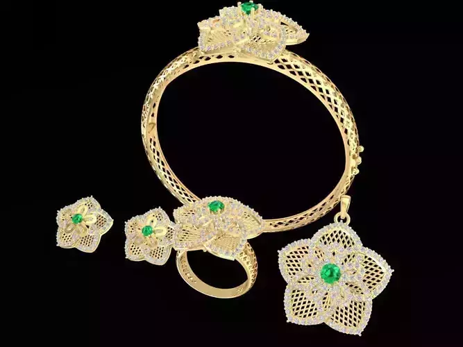 Luxury Floral Emerald Jewelry Set for Women 1279