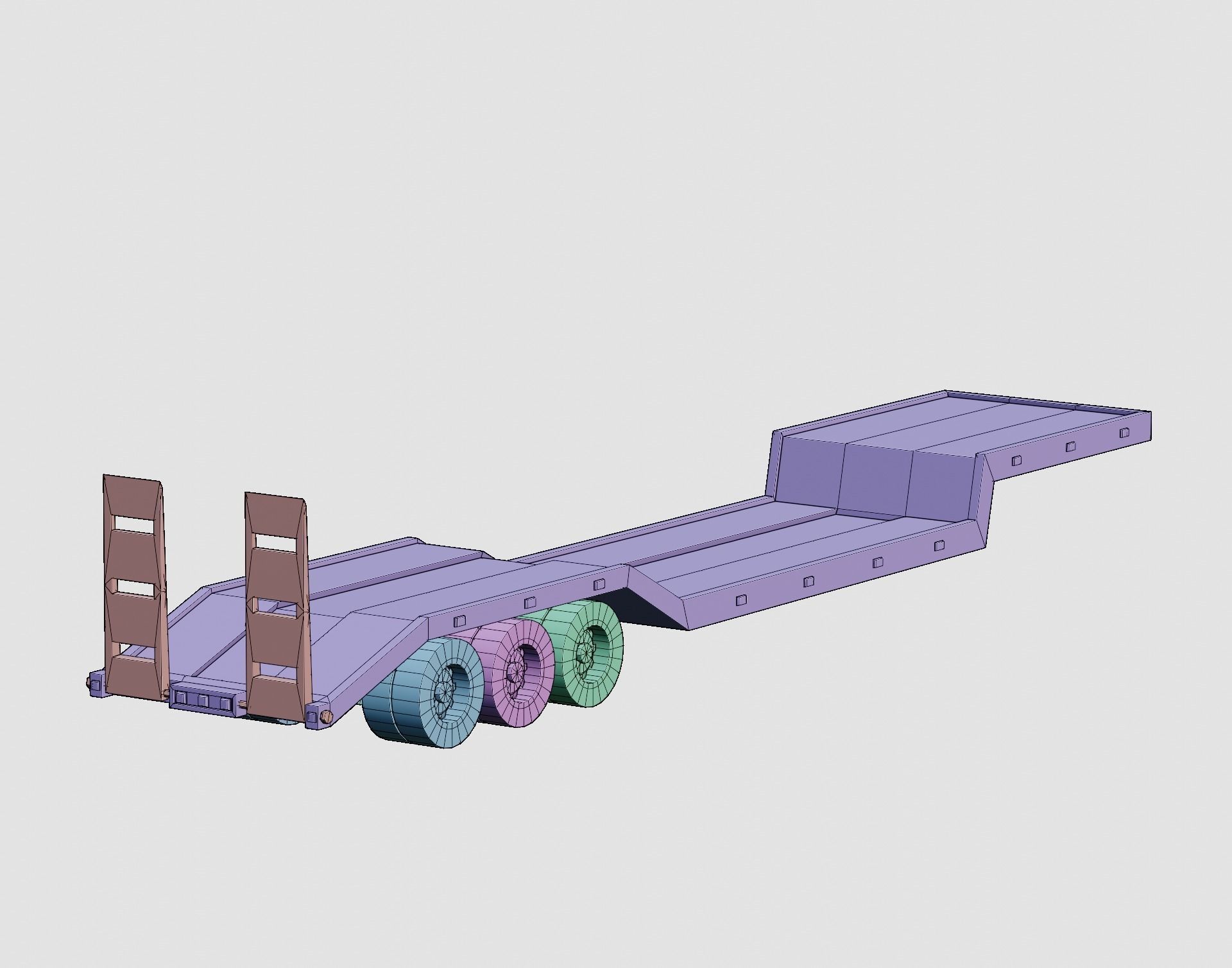 Cartoon Stylized Semi Trailer Lowbed Low-poly 3D model_8