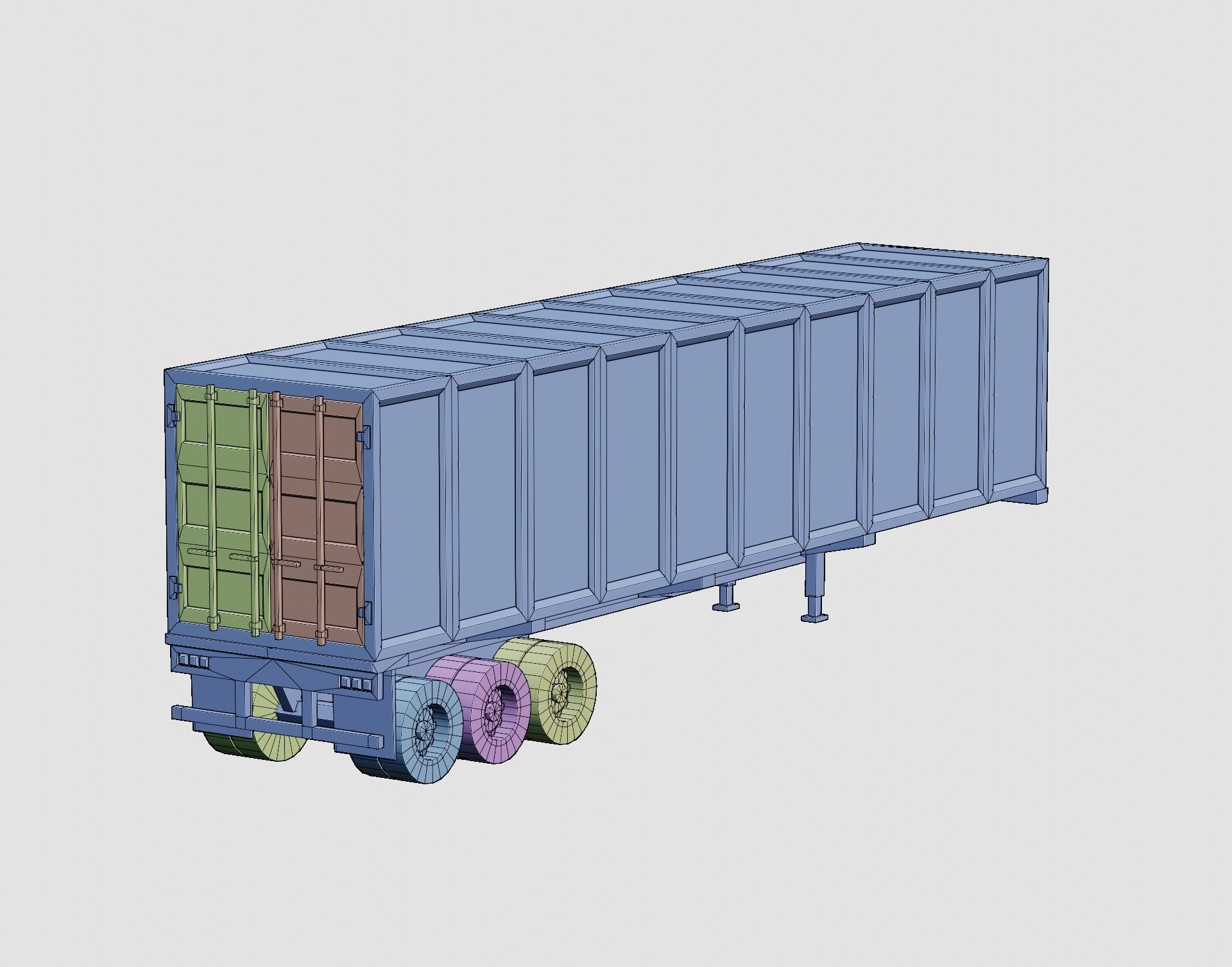 Cartoon Stylized  Container Semi Trailer Low-poly 3D model_7