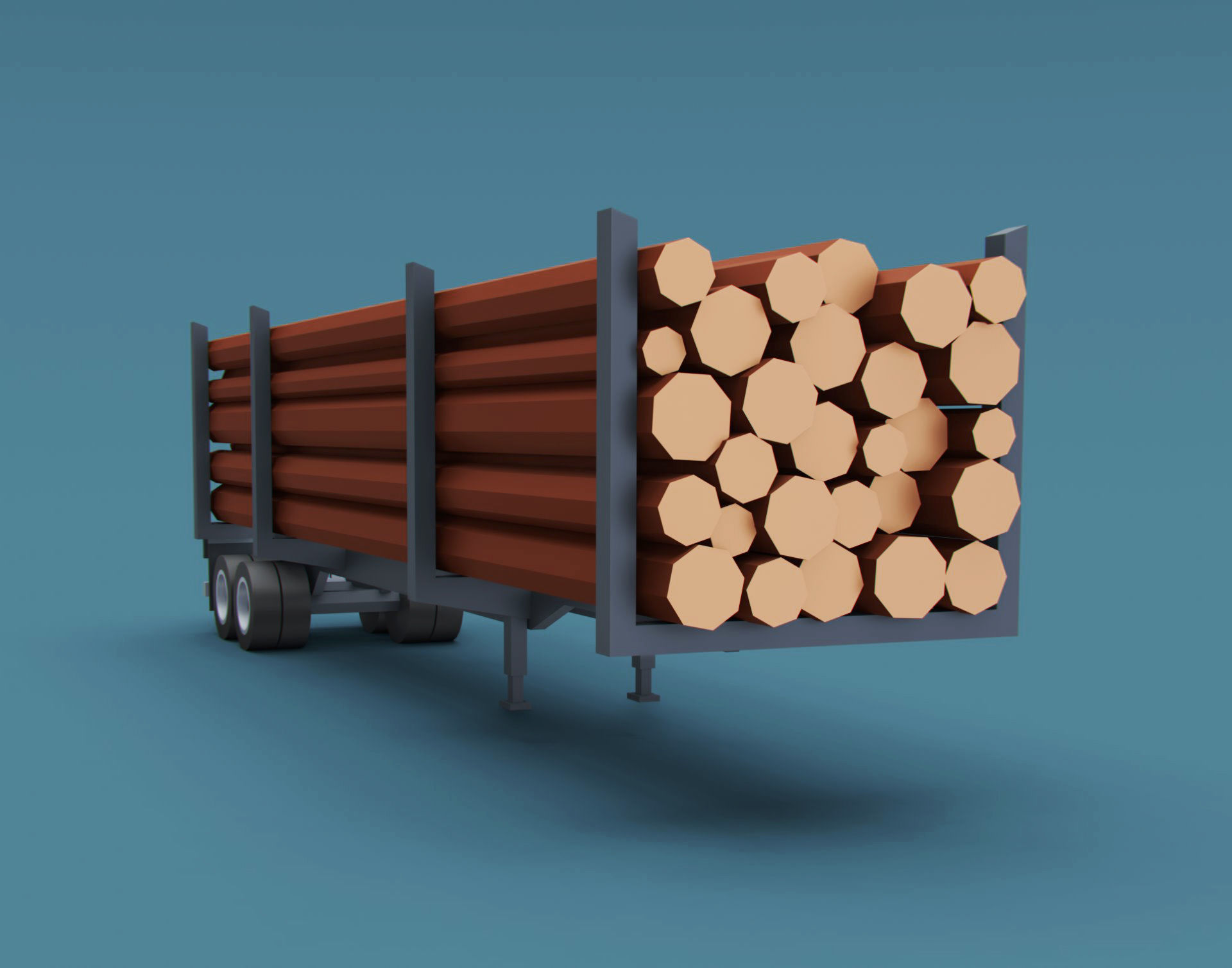Cartoon Stylized  Semi Trailer with Logs Low-poly 3D model_4