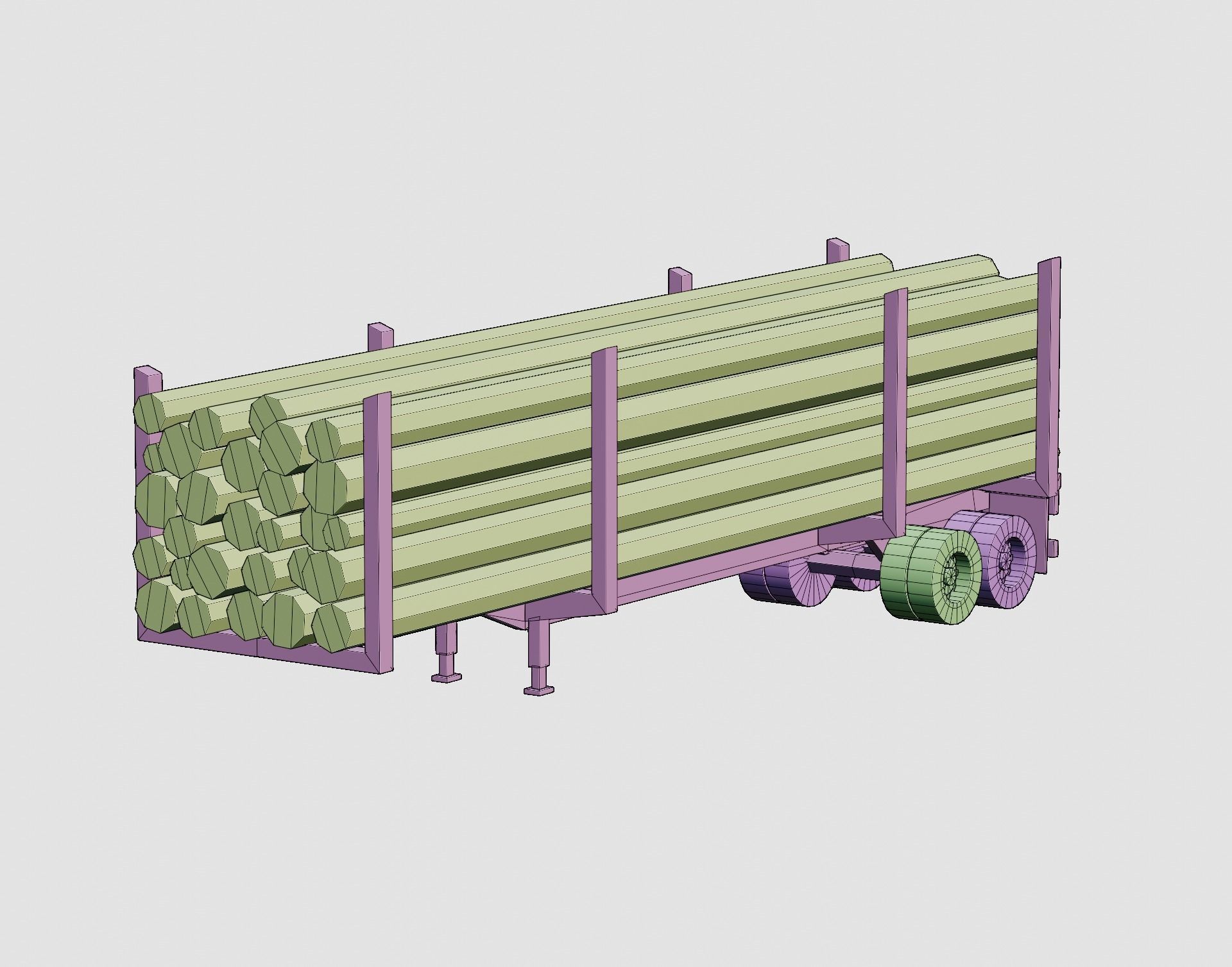Cartoon Stylized  Semi Trailer with Logs Low-poly 3D model_6