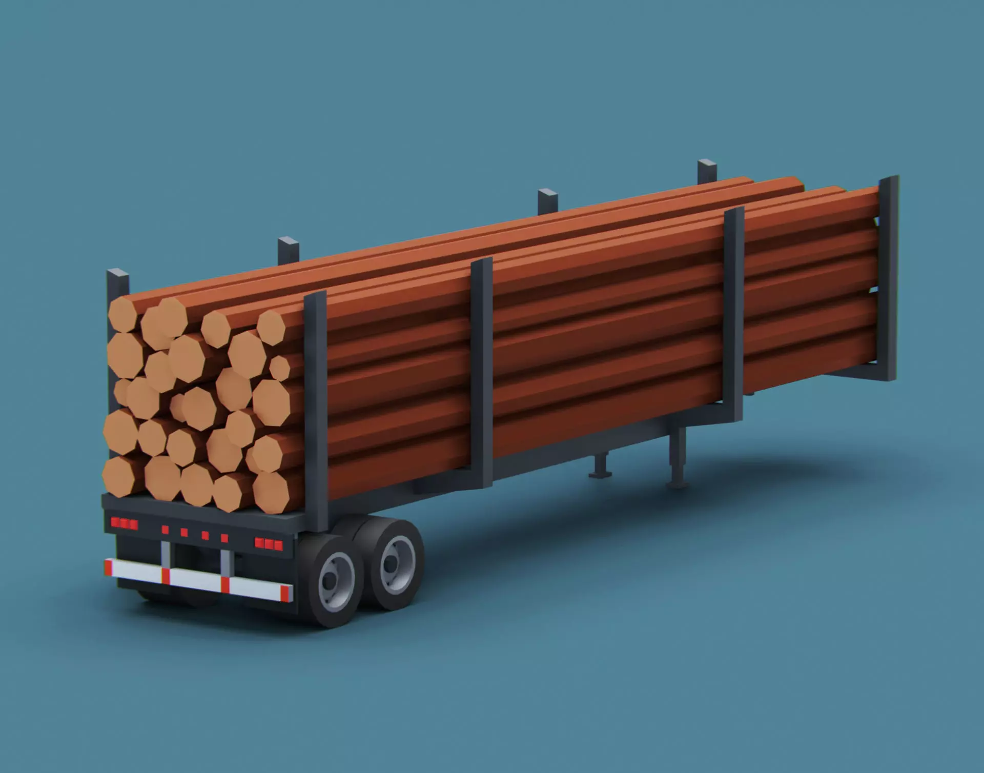 Cartoon Stylized  Semi Trailer with Logs Low-poly 3D model_0