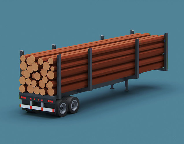 Cartoon Stylized  Semi Trailer with Logs Low-poly 3D model