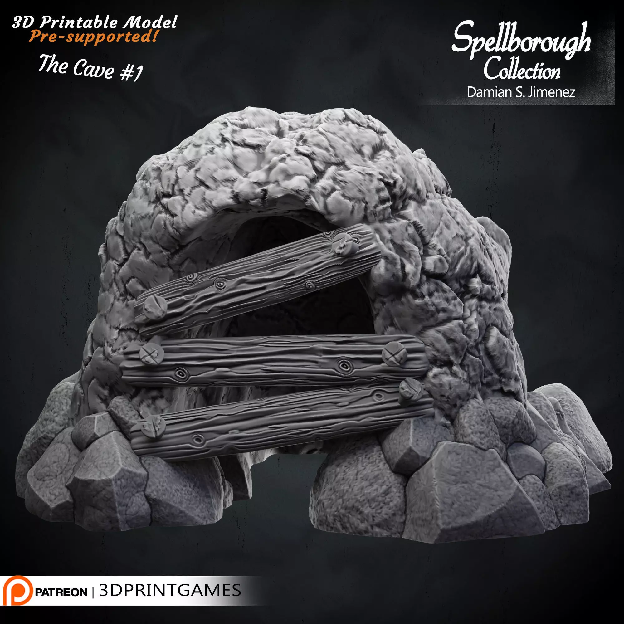 Cave 1 - 3D terrain for tabletop games Pre supported 3D model 3D print model